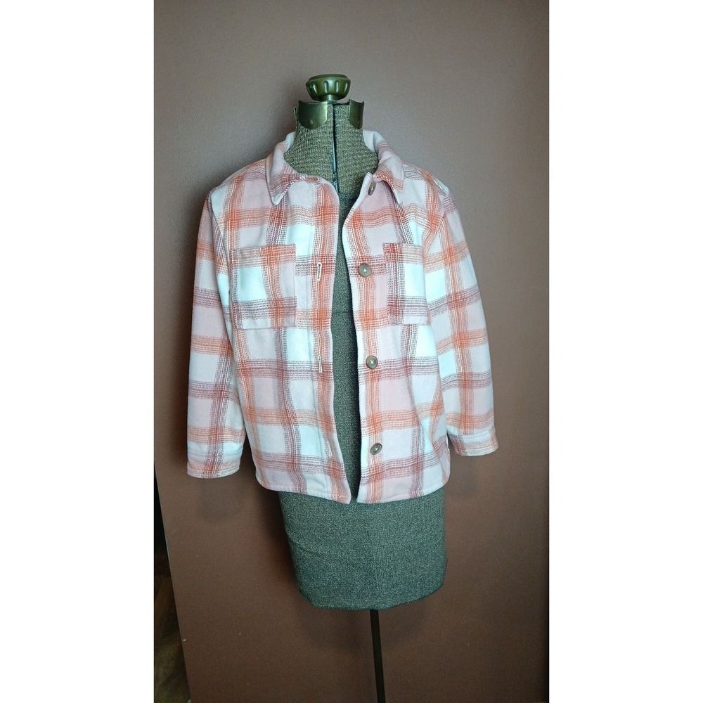 Old Navy Kids Orange Pink Plaid Button Front Flannel Shacket L 10-12